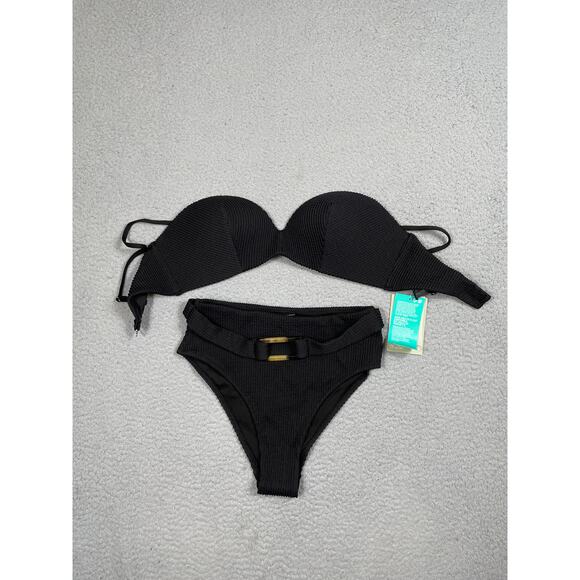 H&M Womens 2-Piece Black Bikini Top Size 34C Bottoms Size 4 - Picture 1 of 9